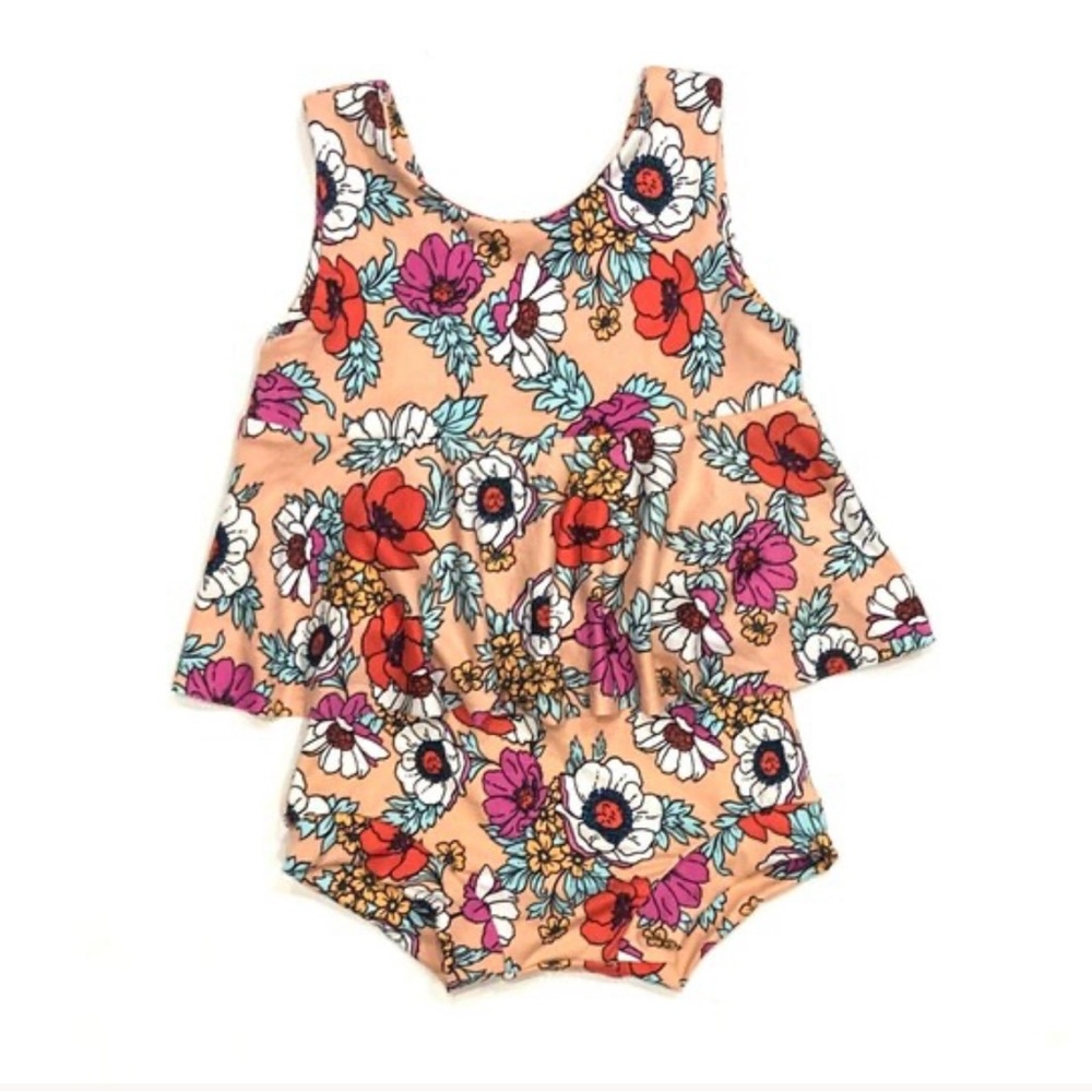 Floral Delight Kids Matching Set - Peach, Red, Purple